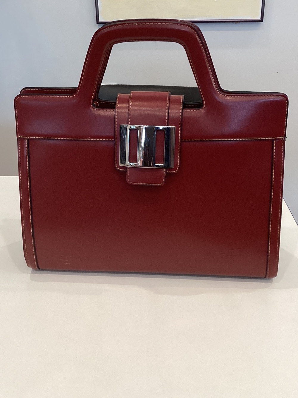 Faux Salvatore Ferragamo Burgundy Leather Top-Handle Satchel